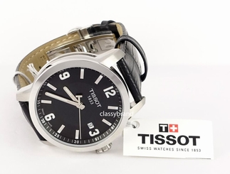 Men's Quartz Tissot T0554101605700 PRC 200 Watch, Leather Strap, Black Dial