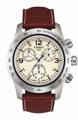 Tissot V8 Men's Quartz Ivory Dial Watch with Brown Leather Strap T36131672