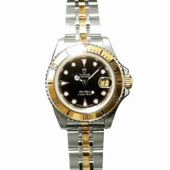 Pre-owned Tudor Lady-Sub 96 093 SS x Yellow Gold Black Dial Ladies Watch,AS