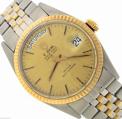 Tudor Rolex Oyster Prince Date-Day Stainless 18K Gold Linen 94613 35mm Watch