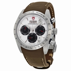 Tudor Fastrider White Dial Chronograph Brown Leather Mens Watch 42000-WSBRLS