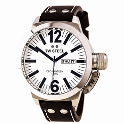 TW Steel Men's CE1006 CEO 50mm White Dial Brown Leather Strap Watch