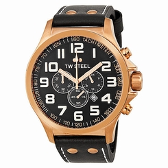 TW Steel TW419 Men's 48mm Rose Gold PVD Black Dial Chronograph Black Strap Watch