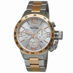 TW Steel Men's CB123 Canteen Chronograph 45mm Two-Tone Silver Dial Watch