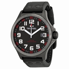 TW Steel Men's Pilot Black Dial Black Leather Watch TW420
