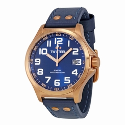 TW Steel Pilot Blue Dial Rose Gold PVD SS Blue Leather Mens Watch TW404
