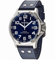 TW Steel Pilot Men's TW401 48mm Blue Dial Blue Leather Watch