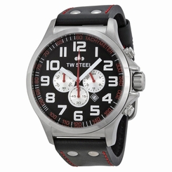 TW Steel TW415 Men's 48mm Black Dial Chronograph Black Strap Watch