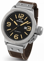 TW Steel Canteen Mens Silver 45mm Automatic Watch Brown Leather Strap CS35