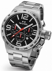 TW Steel Canteen Men's Silver 45mm Chronograph Watch Black Dial (CB7)