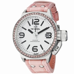 TW Steel Canteen 45mm White Dial Crystal set Bezel Leather Ladies Watch TW36