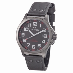 TW Steel Mens Pilot Grey Dial Grey Leather Strap Quartz Watch TW420