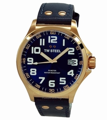 NEW TW Steel Pilot TW404 Navy Blue & Rose Gold 45mm Men's Watch