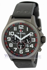 TW Steel TW422 Pilot Chronograph Dark Gray Leather 45MM Date Men's Quartz Watch