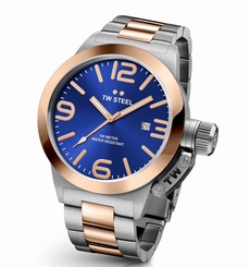 TW Steel 2 Tone Canteen Bracelet 45mm Mens Watch with Sunray Blue Dial. CB141