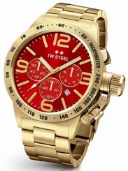 TW Steel Canteen Men's Gold 45mm Chronograph Watch Red Dial (CB113)