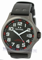 TW Steel Pilot TW421 Men's 48MM Dark Gray Leather Analog Watch - New & Authentic