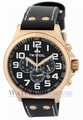 TW Steel TW418 Pilot Analog Chronograph Black Leather Date Men's Quartz Watch