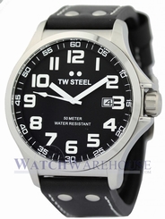 TW Steel Pilot TW409 Analog Display Black Dial Leather Date Mens Quartz Watch
