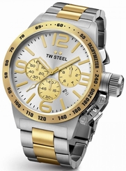 TW Steel Canteen Men's Silver & Gold 50mm Chronograph Watch Silver Dial (CB34)