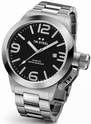 TW Steel - Canteen Collection - Men's Silver 50mm Quartz Watch Black Dial (CB2)
