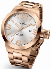 TW Steel Canteen Men's Rose Gold 45mm Quartz Watch Silver Dial (CB161)