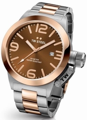  TW Steel Canteen Men's Silver & Rose Gold 50mm Watch Brown Dial (CB152)