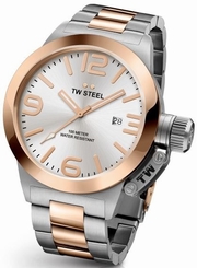 TW Steel Canteen Men's Silver & Rose Gold 50mm Watch Silver Dial (CB122)