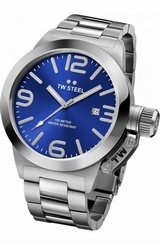 Mens TW Steel 45mm Canteen Bracelet Stainless Steel Blue Dial Date Watch CB11