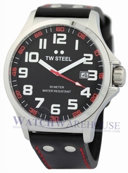 TW Steel TW411 Pilot Analog Display Black Dial Leather Date Mens Quartz Watch