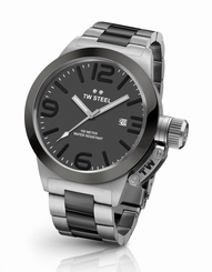 Mens TW Steel 45mm Canteen Silver Gray Stainless Steel Gray Dial Watch CB201