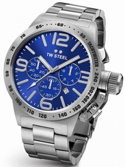 Mens TW Steel 45mm Canteen Stainless Steel Blue Dial Chronograph Watch CB13