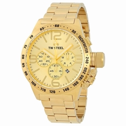 TW Steel Mens Canteen Watch Chrono Gold PVD Stainless Bracelet Date 50mm CB104