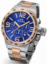 TW Steel Canteen Men's Silver & Rose Gold 50mm Chronograph Watch Blue Dial CB144