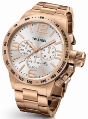 TW Steel Canteen Men's Rose Gold 50mm Chronograph Watch Silver Dial (CB164)