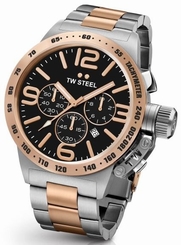 TW Steel Canteen Mens Silver & Rose Gold 50mm Chronograph Watch Black Dial CB134