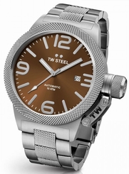 TW Steel Canteen Men's Silver 45mm Automatic Movement Watch Brown Dial (CB25)