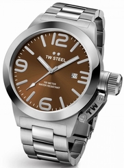TW Steel - Canteen Collection - Men's Silver 50mm Quartz Watch Brown Dial (CB22)