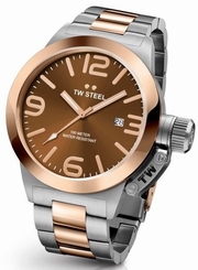  TW Steel Canteen Men's Silver & Rose Gold 45mm Watch Brown Dial (CB151)