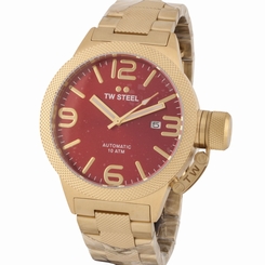  NEW TW Steel Canteen Bracelet CB115 Gold Tone Red Dial Automatic Watch