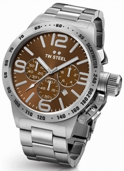  TW Steel Canteen Men's Silver 50mm Chronograph Watch Brown Dial (CB24)