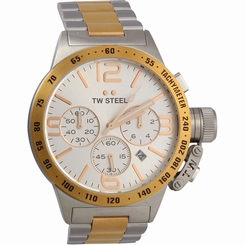 TW Steel CB123 Men's Stainless Canteen Two-Tone Bracelet Silver Dial Watch