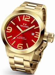TW Steel - Canteen Collection - Men's Gold 50mm Watch Red Dial (CB112)
