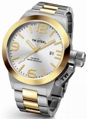 Mens TW Steel 45mm Canteen Silver Gold Stainless Steel Silver Dial Watch CB31