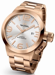 TW Steel Canteen Men's Rose Gold 50mm Quartz Watch Silver Dial (CB162)