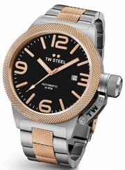 TW Steel Canteen Mens Silver & Rose Gold 45mm Automatic Watch Black Dial CB135