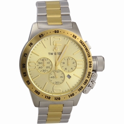 TW Steel CB54 Men's XXL Chronograph Stainless Canteen Two-Tone Gold Dial Watch