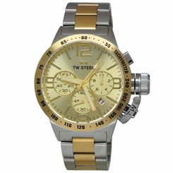 TW Steel Men's Canteen Watch Chronograph 2 Tone Gold PVD Bracelet Date 45mm CB53
