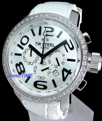 TW STEEL UNISEX CHRONOGRAPH 45mm SPARKLING STONES SOLID STEEL LEATHER TW54