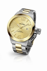 Mens TW Steel 45mm Canteen Silver Gold Stainless Steel Gold Dial Watch CB51